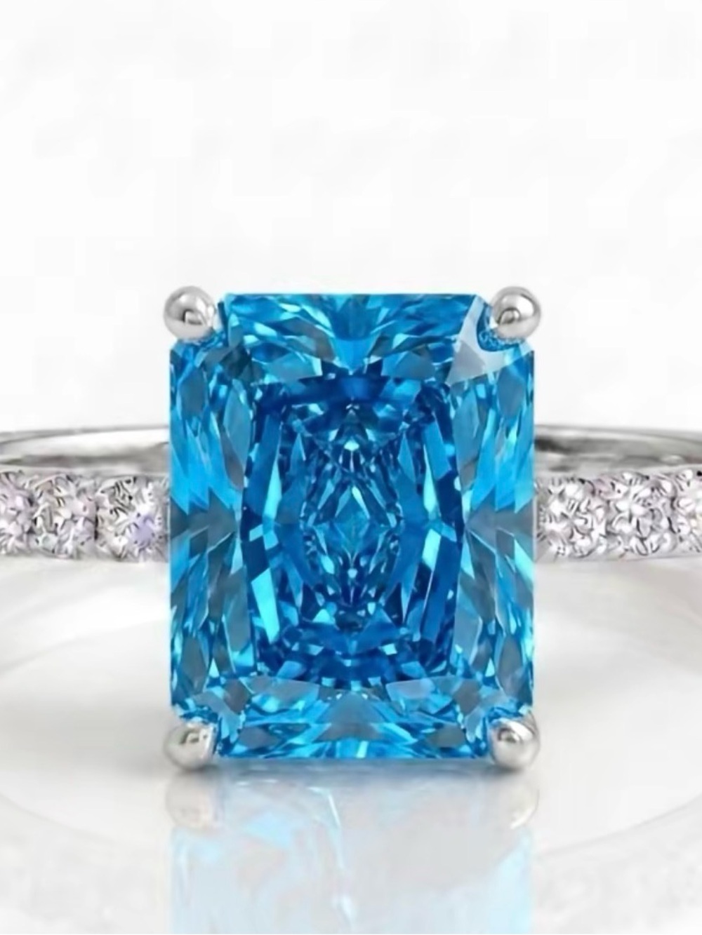 4  Ct Gemstone  Emerald -Cut Ring in Silver with Moissanite diamond band